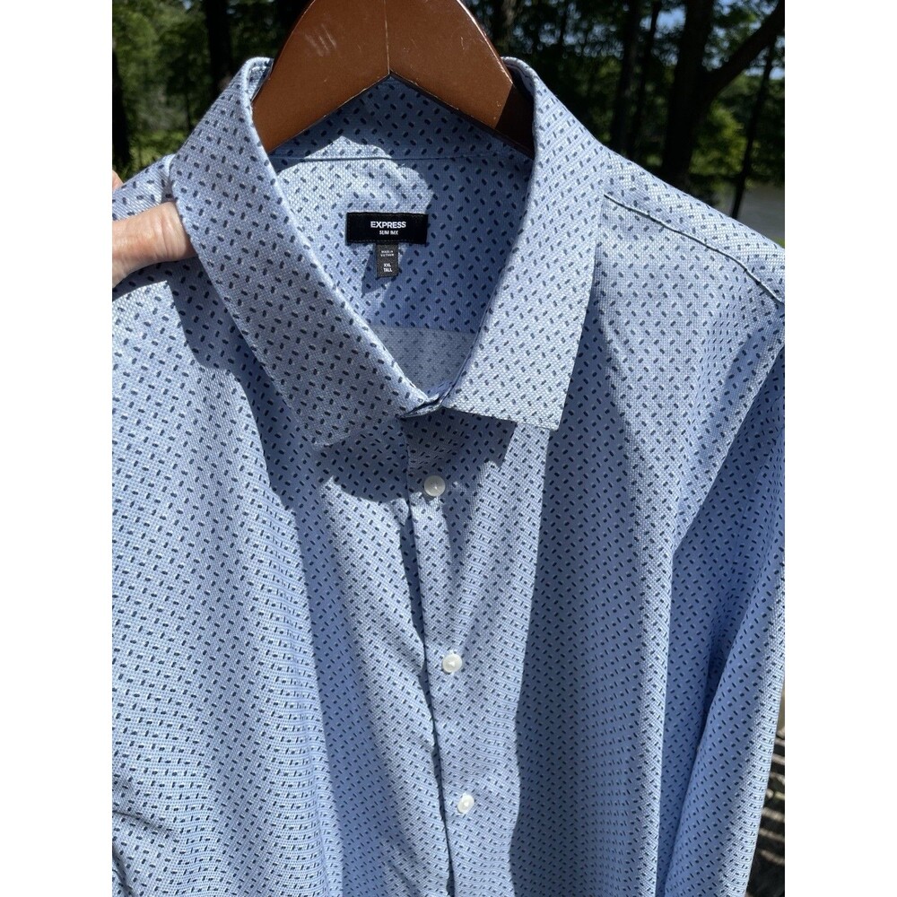 Express Slim 1MX Dress Shirt Blue Geometric Print LS Men Sz XXL Tall